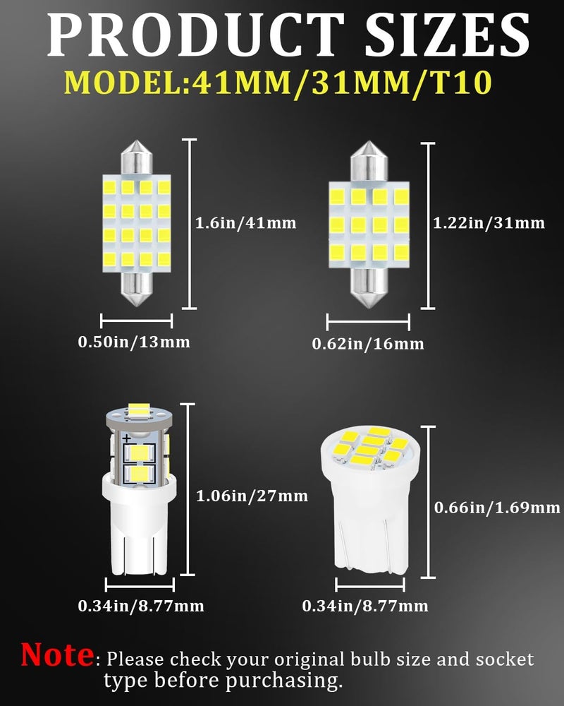 LEDYOTRY 24 Pieces Car interior led lights Dome Light Kit Set, Super Bright White T10 194 578 41mm DE3175 31mm LED Bulb Replacement for Car Indoor Map License Plate Door Side Marker Trunk Light - Image 4
